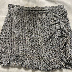 Zara Textured Tweed Skirt in Light Blue Black and Gold